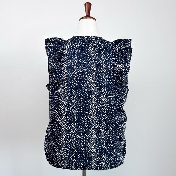 Ann Taylor LOFT Navy Star Ruffle Pleated Bib Top - Picture 8 of 11
